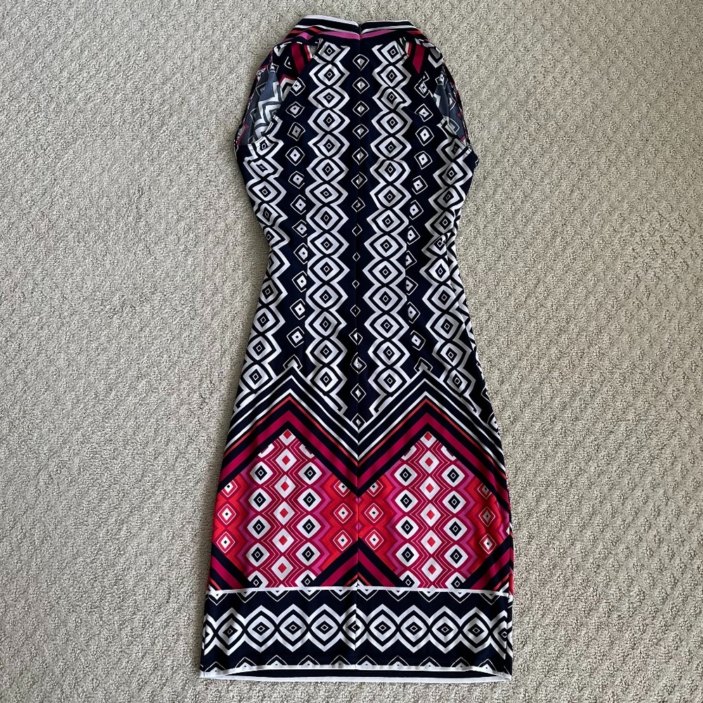 Joseph Ribkoff Abstract Print Sleeveless Sheath Dress Navy/Pink/White Size 4 - Picture 8 of 13